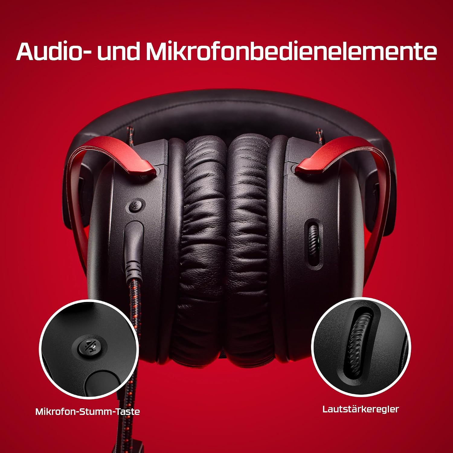 Detalle de HyperX Cloud III Gaming-Headset kabelgebunden mit 53-mm-Treibern, DTS und Noise-Cancelling-Mikrofon (Schwarz/Rot)