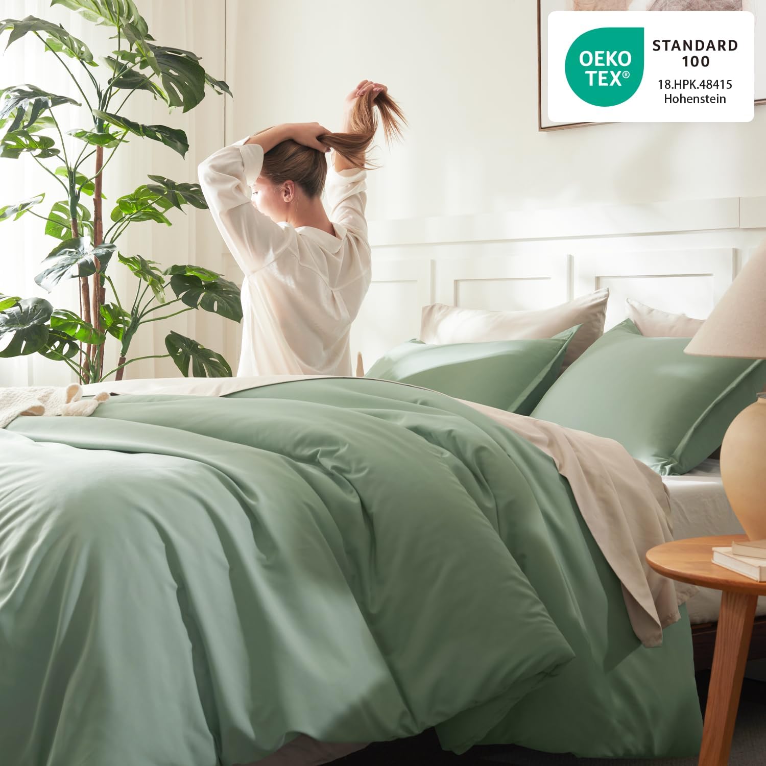 Detalle 2 de Litanika King Size Comforter Set, 3 Pieces – Lightweight All-Season Sage Green with Down-Alternative Filling