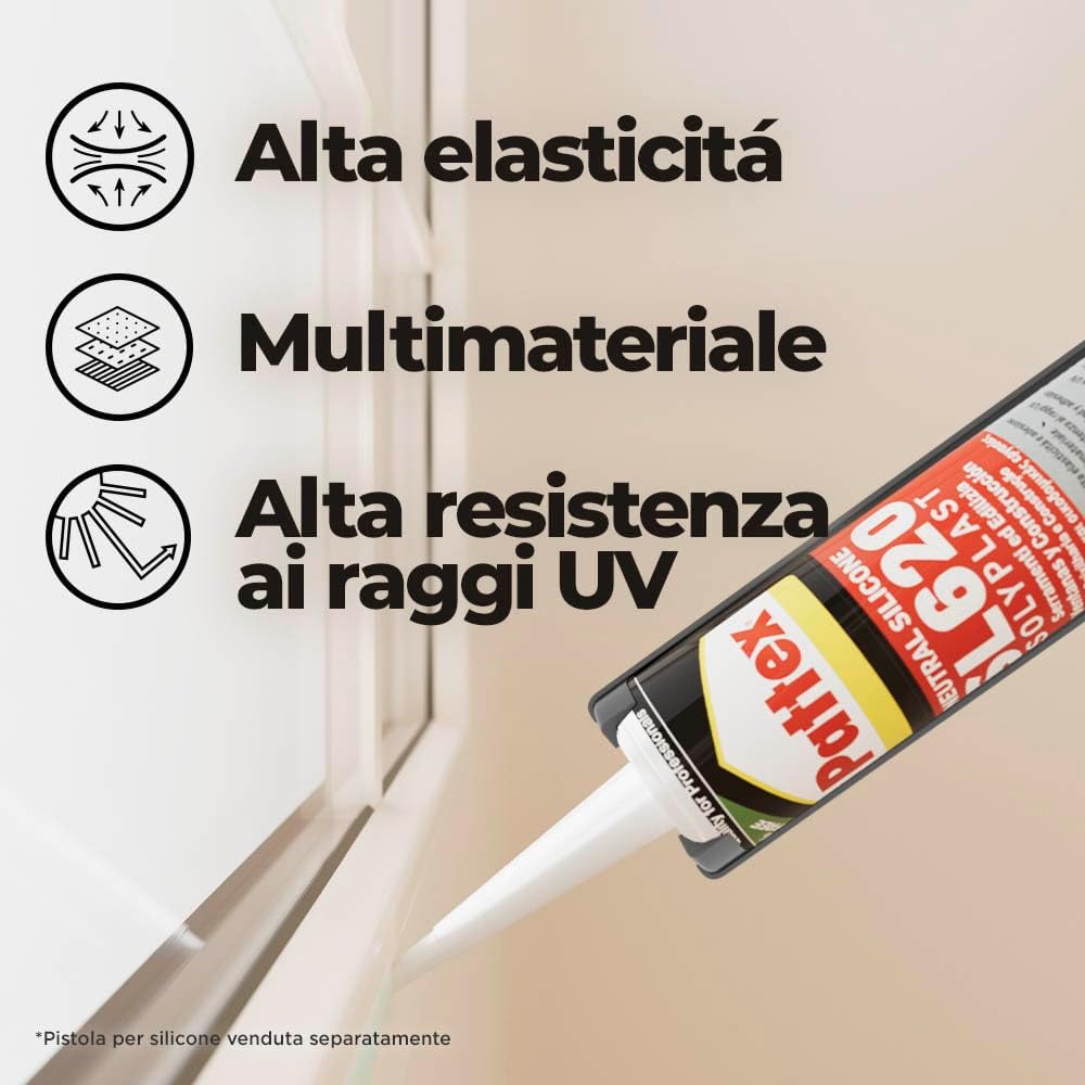 Detalle de Pattex SL 620 Serramenti ed Edilizia: Sigillante siliconico trasparente da 300 ml