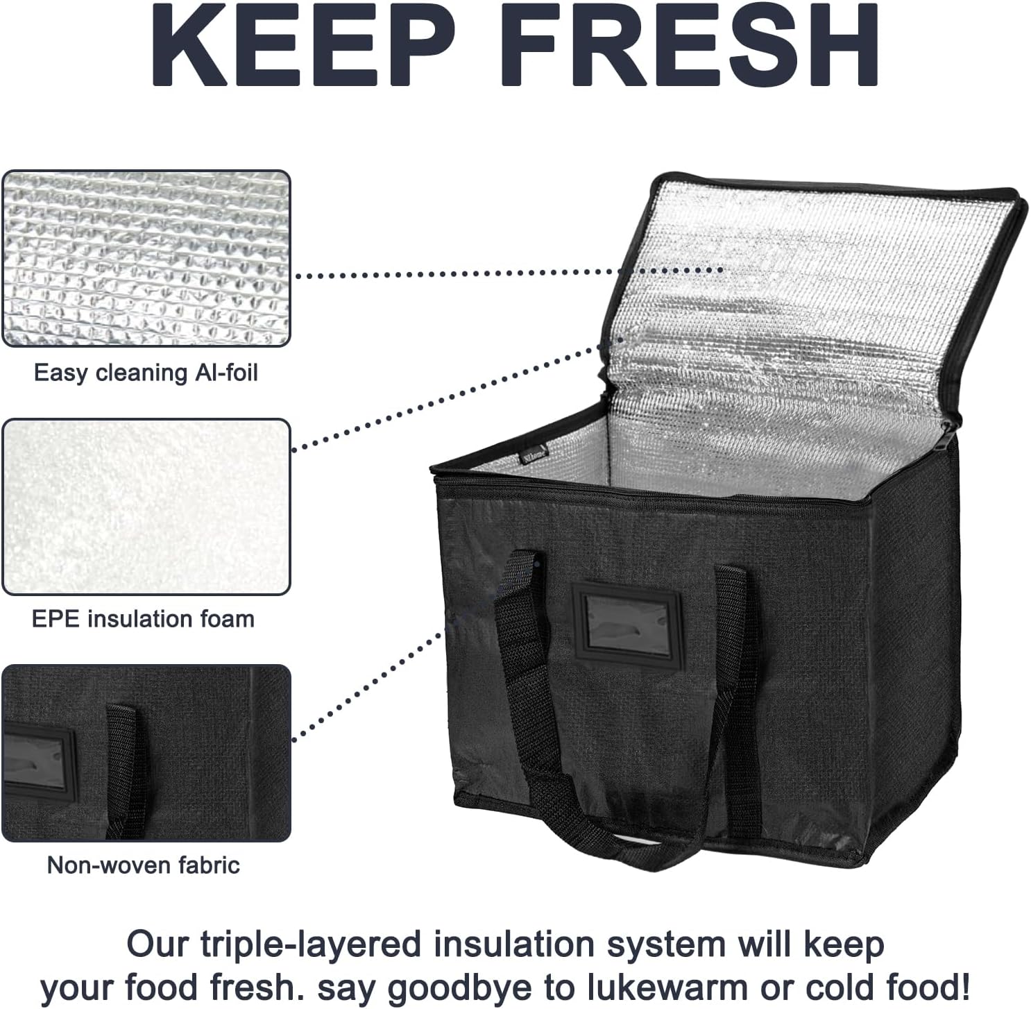 Detalle de suzmei 40L Insulated Thermal Food Delivery Bag: Large Foldable Cooler for Hot & Cold Meals