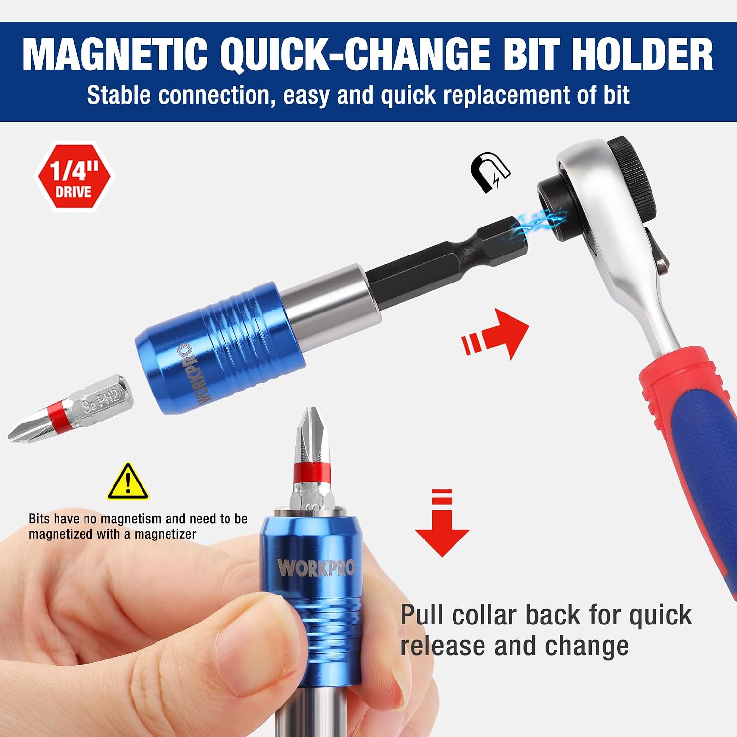 Thumbnail 4 de WORKPRO Set di Bit Avvitamento con Cricchetti – 41 Inserti e Portapunte con Custodia