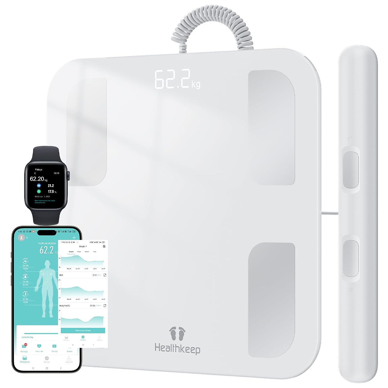 Detalle de Bluetooth-Körperfettwaage Digital mit 8 Elektroden: Ganzkörperanalyse & App (18 Körperdaten, BMI, Muskelmasse)