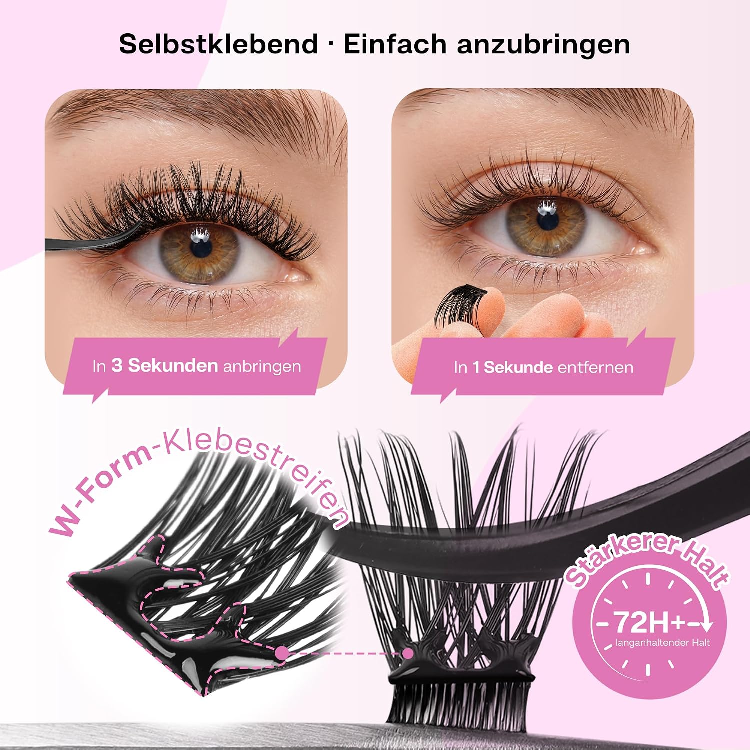 Thumbnail 3 de CALAILIS Selbstklebende Wimpern Extensions – 198 Stk, D Curl Wispy, Pre Glue Lashes ohne Kleber, Wiederverwendbar 3–5x