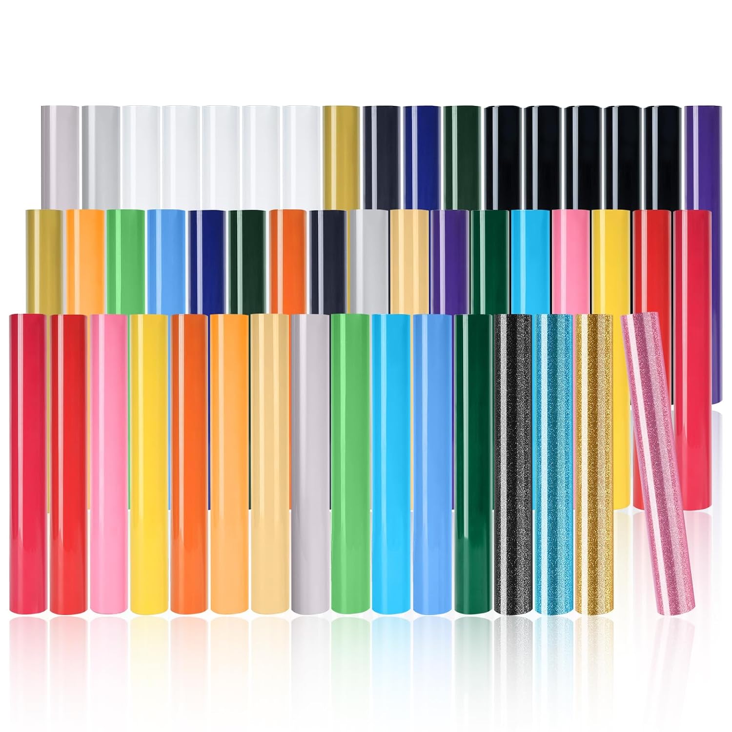 IModeur 50 Pack Heat Transfer Vinyl Sheets (Including 4 Glitter Colours) 30.5 x 20 cm for Silhouette Cameo