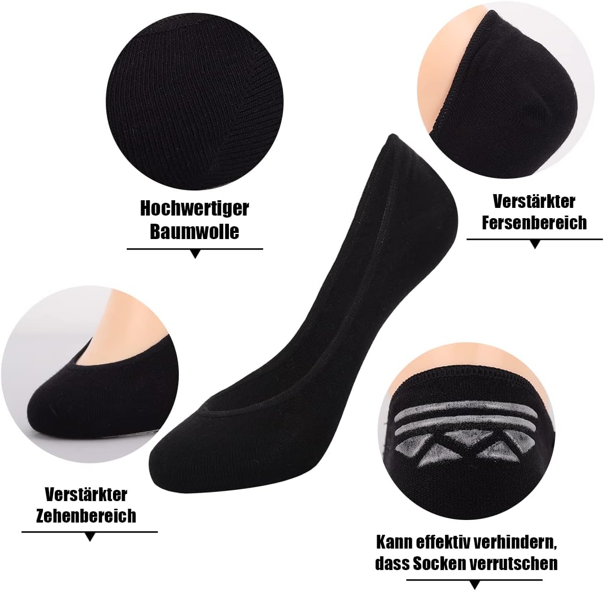 Thumbnail 2 de Toes Home Füßlinge Ballerina Socken Damen (8 Paar) – unsichtbare No-Show-Sneaker-Socken mit rutschfestem Silikon