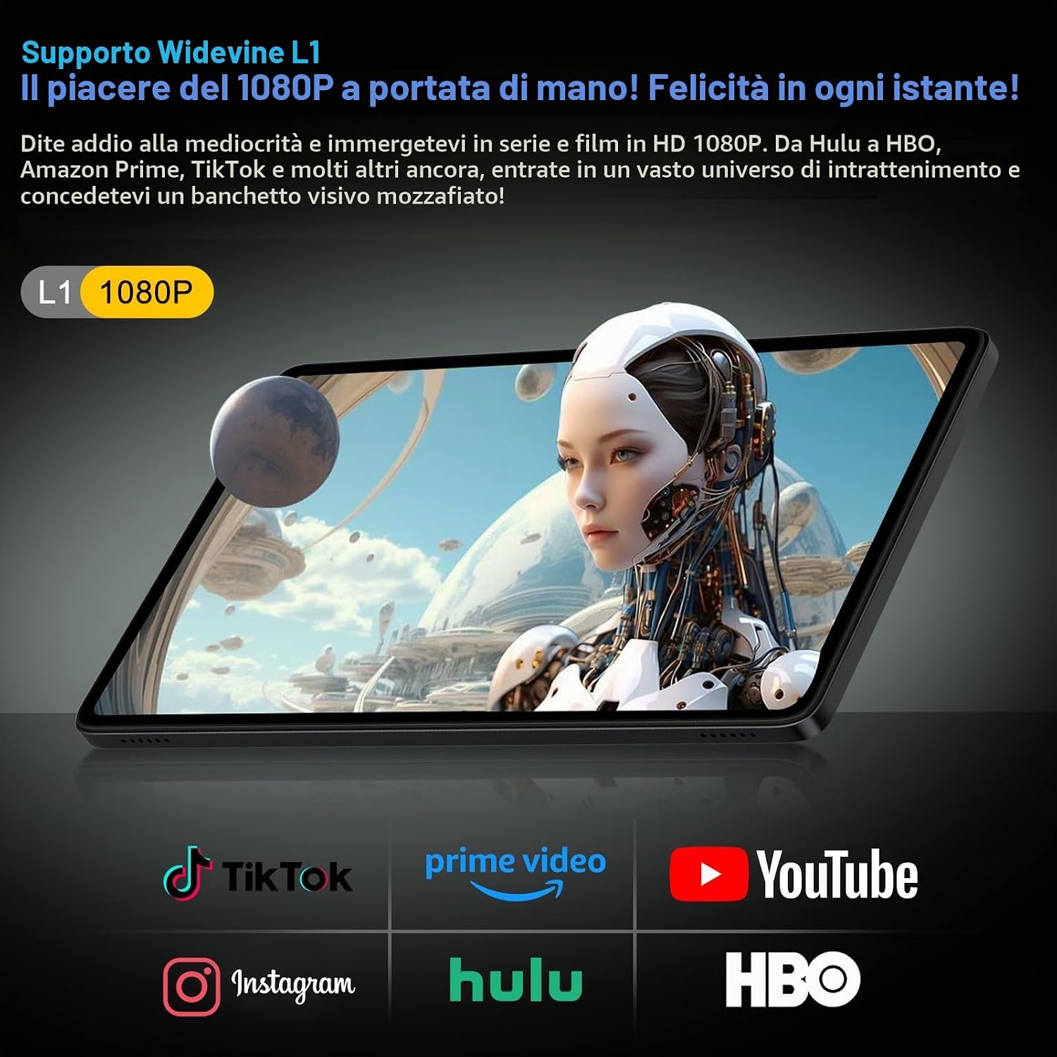 Thumbnail 5 de Android 15 Tablet 10.1" con Octa-Core 2.0GHz, 30GB RAM / 128GB ROM (espansione fino a 2TB), Gemini AI, 8000mAh, Widevine L1, 5G Wi‑Fi, Face ID, Tastiera e Mouse (Nero)