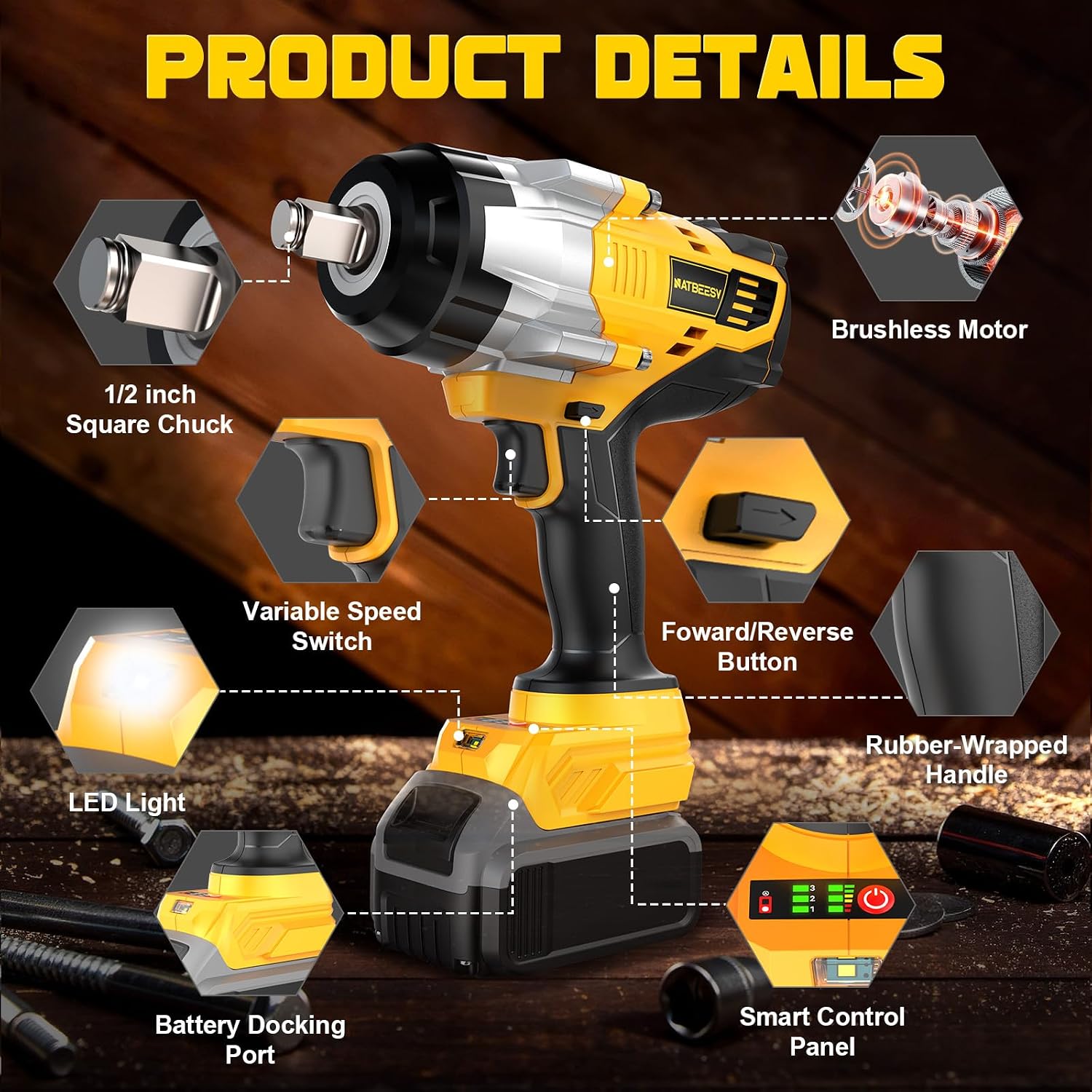Thumbnail 5 de NATBEESY Impact Wrench 1/2" 2300 N·m cordless