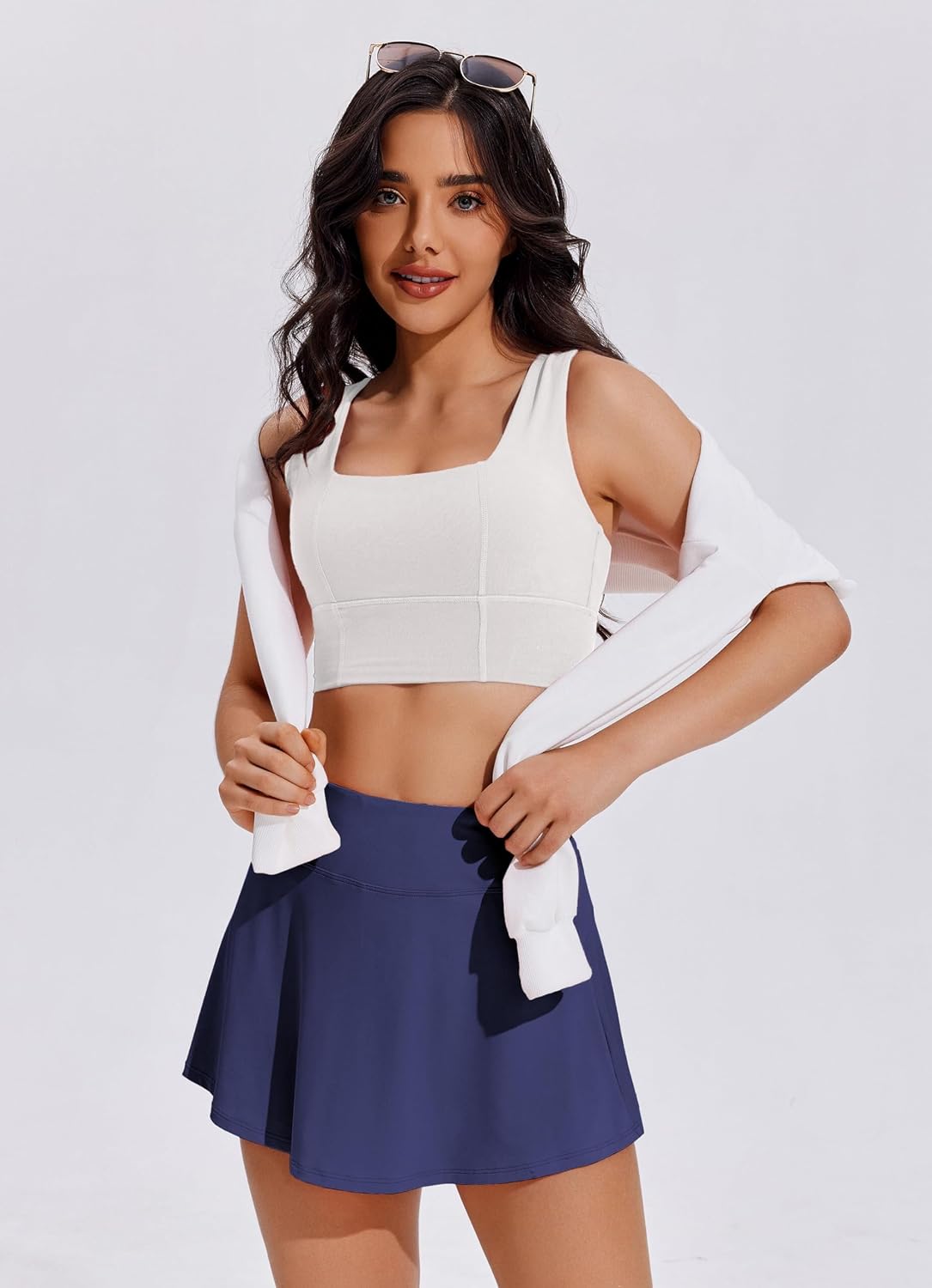 Detalle de PINSPARK Jupe de tennis femme double couche, taille haute plissée avec short intérieur et poches