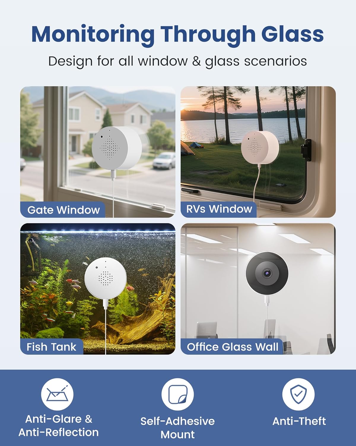 Detalle 2 de AKINGUAR 3MP 2K Window Camera (2.4GHz & 5GHz WiFi) with AI detection, full-colour night vision and 2-way audio