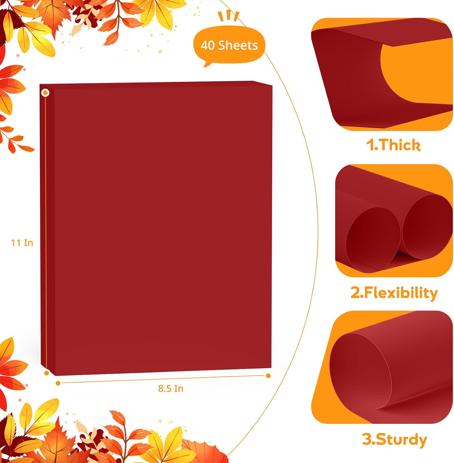 Detalle 2 de Vishoitty Deep Red Cardstock, 8.5 x 11-Inch, 40 Sheets, Smooth Fully Dyed Paper