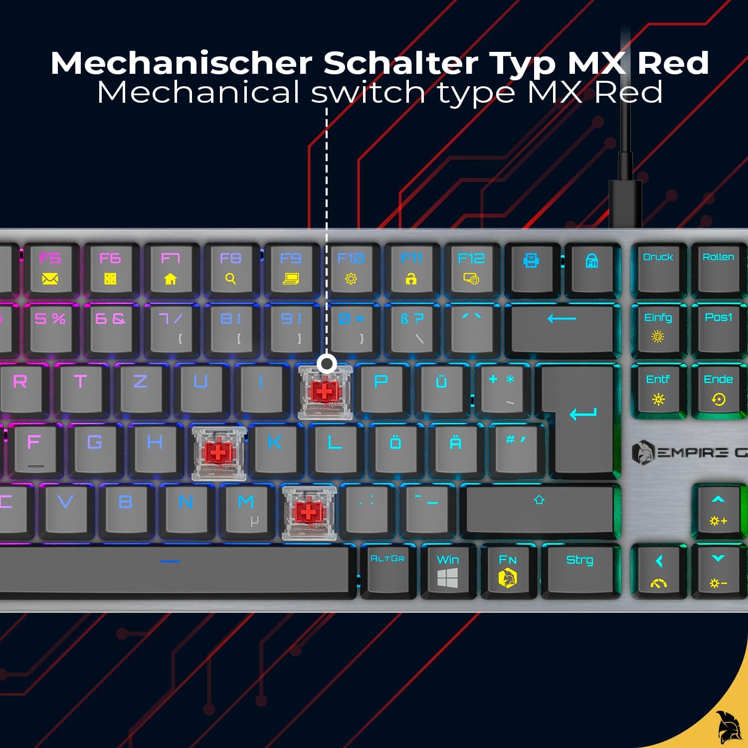 Thumbnail 3 de EMPIRE GAMING K243 – schlanke Low-Profile mechanische Gaming-Tastatur mit MX Red, USB‑C (abnehmbar) & RGB