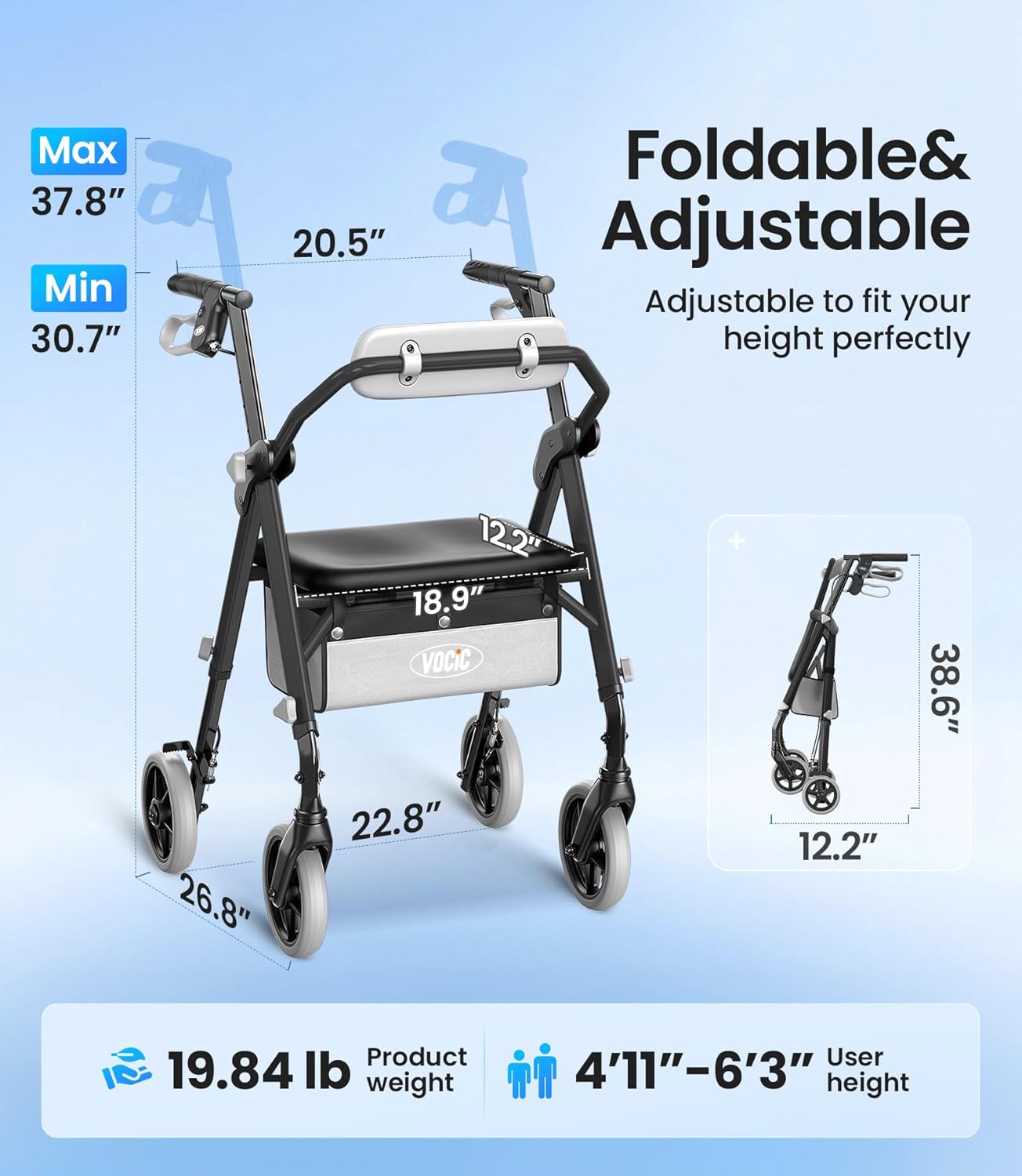 Thumbnail 5 de VOCIC Z11 X-Way Rollator Walker with ErgoSeat & Backrest