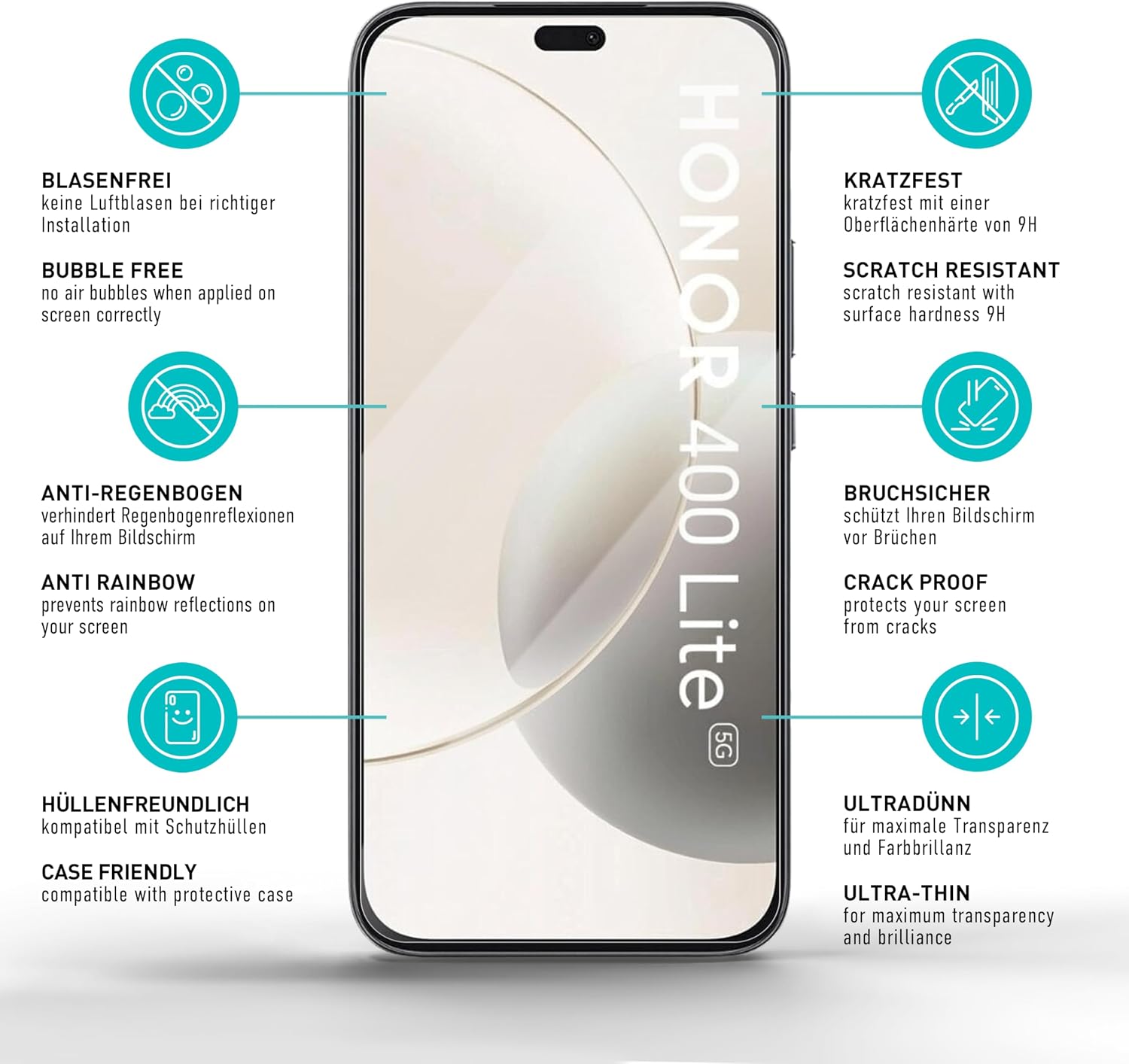 Thumbnail 5 de SmarTect Glass Screen Protector for Honor 400 Lite 5G, 3-Pack, 0.3 mm 9H Glass