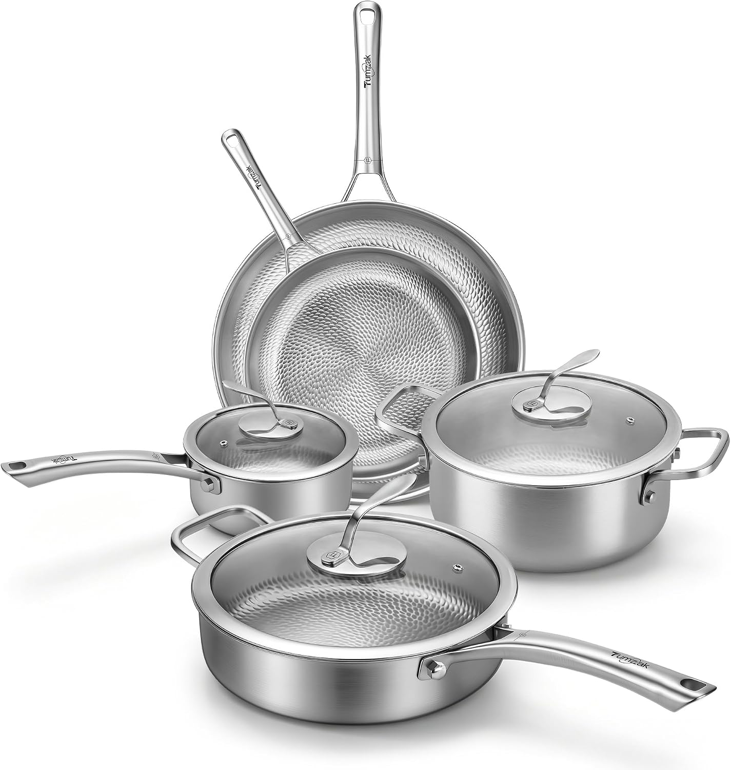 Detalle de Tumzak Titanium Pro Pan 8-Piece Cookware Set, Hammered Nonstick Titanium