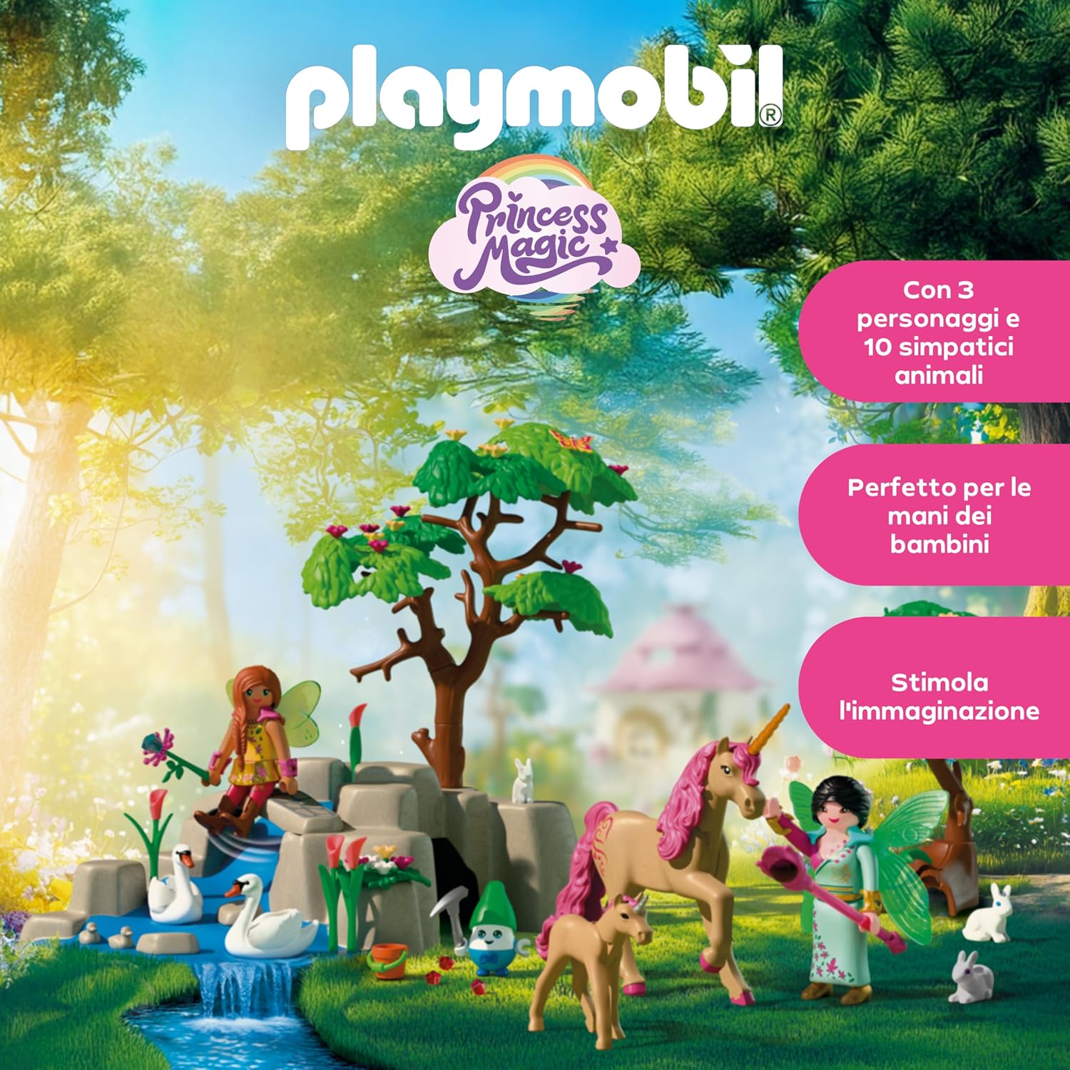 Detalle de PLAYMOBIL Fantasy & Magic Fairy Outing 72067 – Famiglia di fate e unicorni