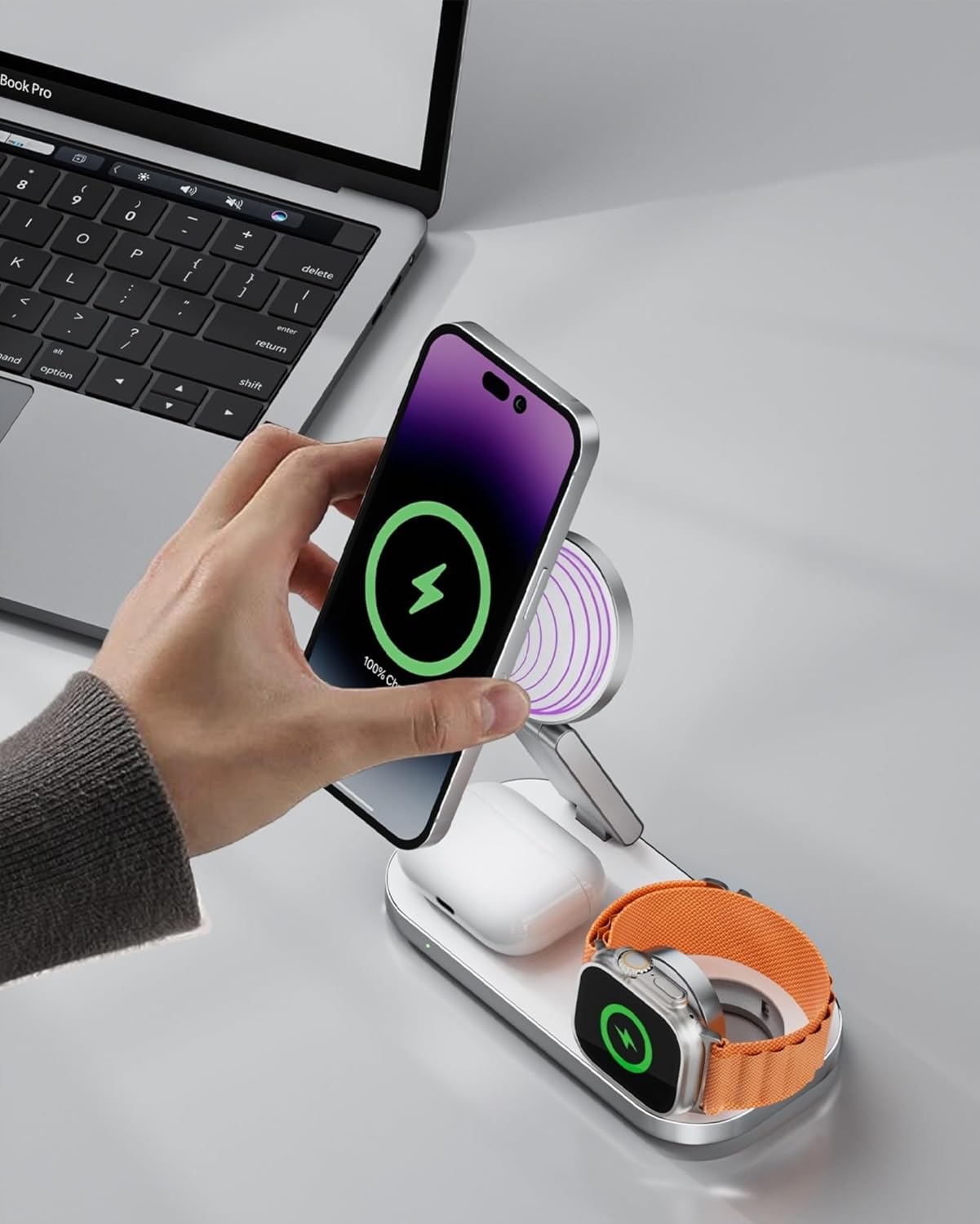 Thumbnail 5 de 3 in 1 Wireless Charging Station – Foldable for iPhone, Apple Watch and AirPods (White)