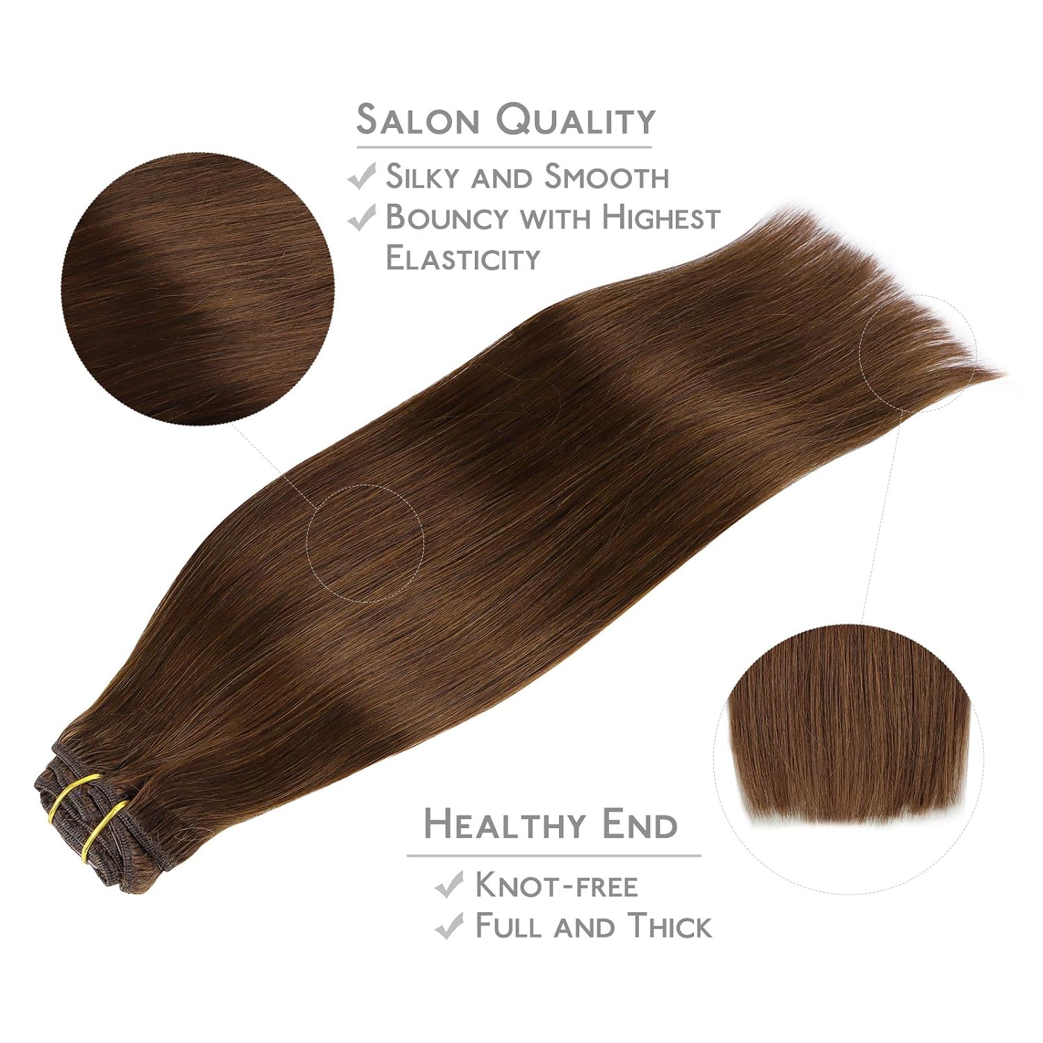 Detalle de WENNALIFE Clip-in Echthaar Extensions, 45 cm / 18 Zoll, 7 Teile, 120 g – Schokoladenbraun