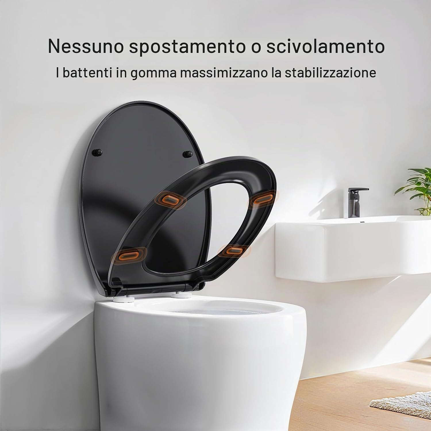 Detalle de Sedile WC Copriwater Universale con Chiusura Ammortizzata in Urea-Formaldeide – Nero