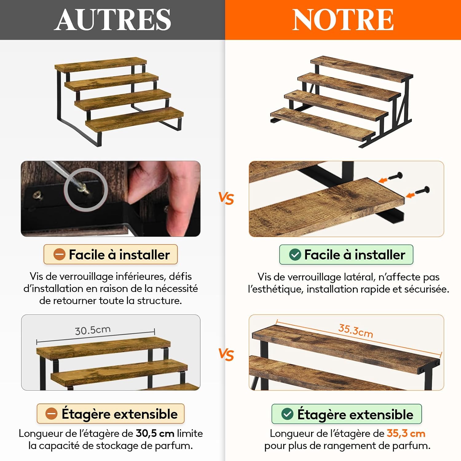 Thumbnail 2 de Lifewit 24461 houten display met 4 niveaus, rustiek bruin en metalen frame