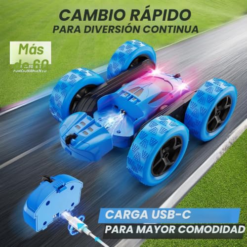 Detalle 2 de QUNREDA Coche Teledirigido 4WD con Baterías Modulares y Luces LED – Azul