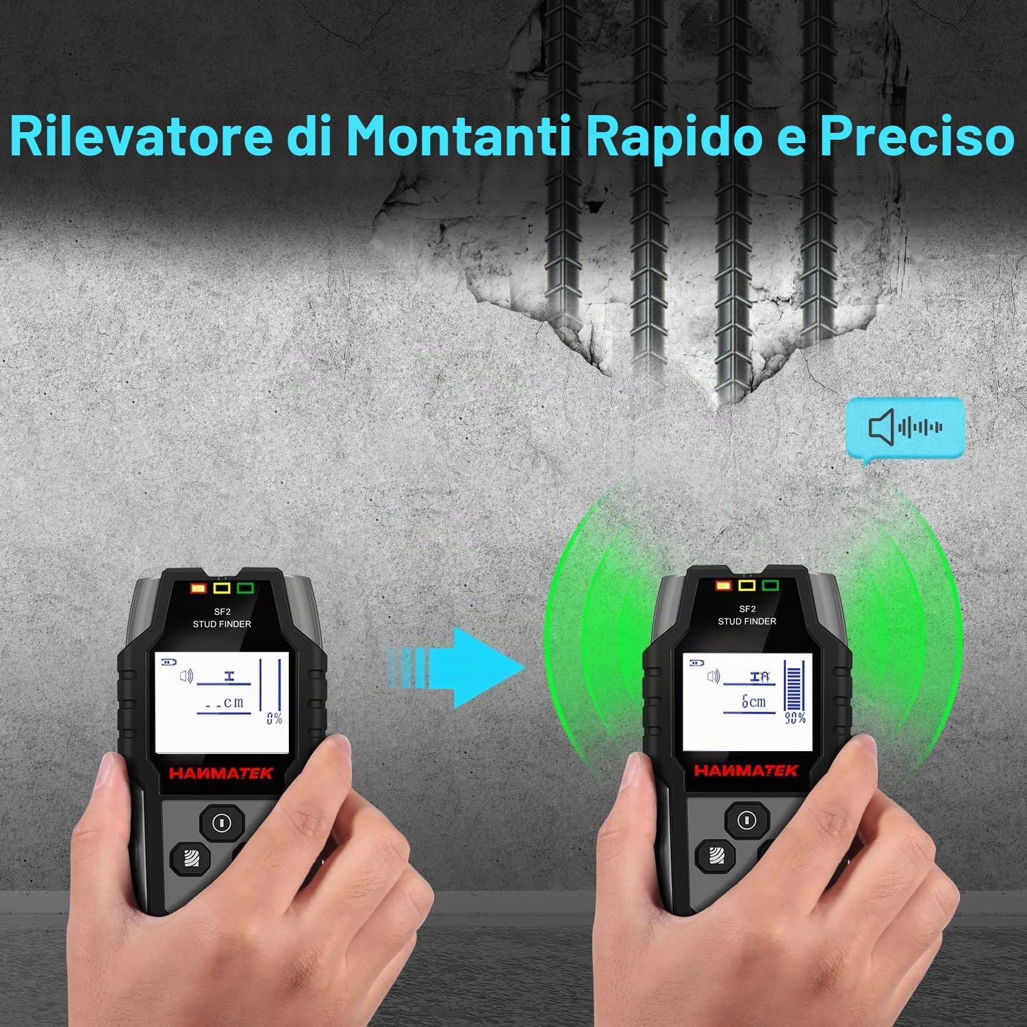 Detalle de Rilevatore 4 in 1 SF2: Scanner da parete con LCD per metallo, legno, cavi e magnetismo
