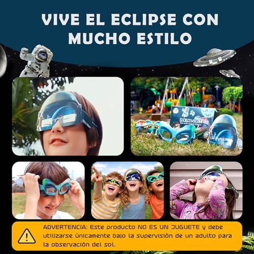 Detalle de Galaxium Pack 12 Gafas de Eclipse Solar para Niños 2026 – Diseños Alien, Astronauta y Dinosaurio