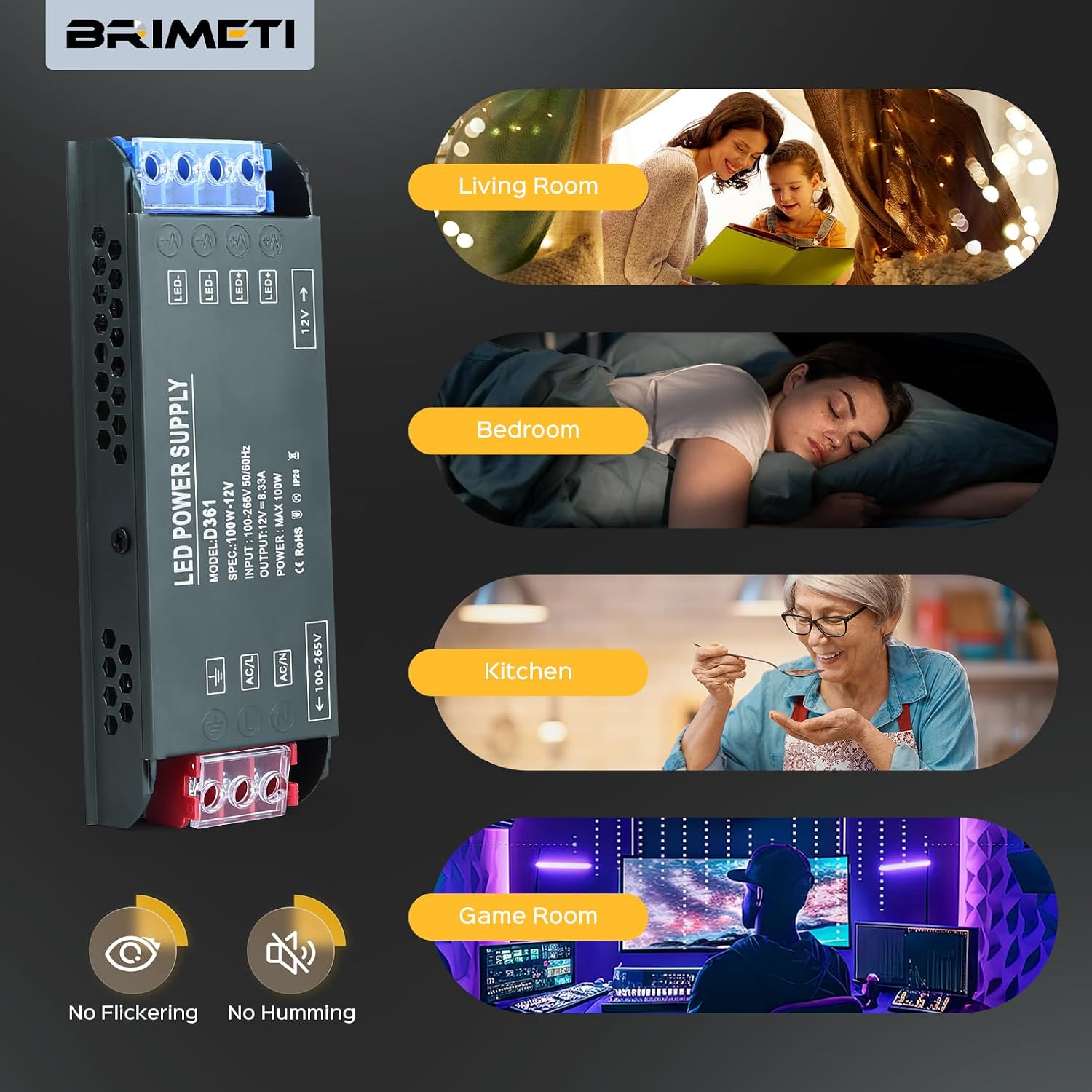Detalle de BRIMETI 5M taśma LED COB 24 V, 6000 K, 320 LED/m, szerokość 8 mm
