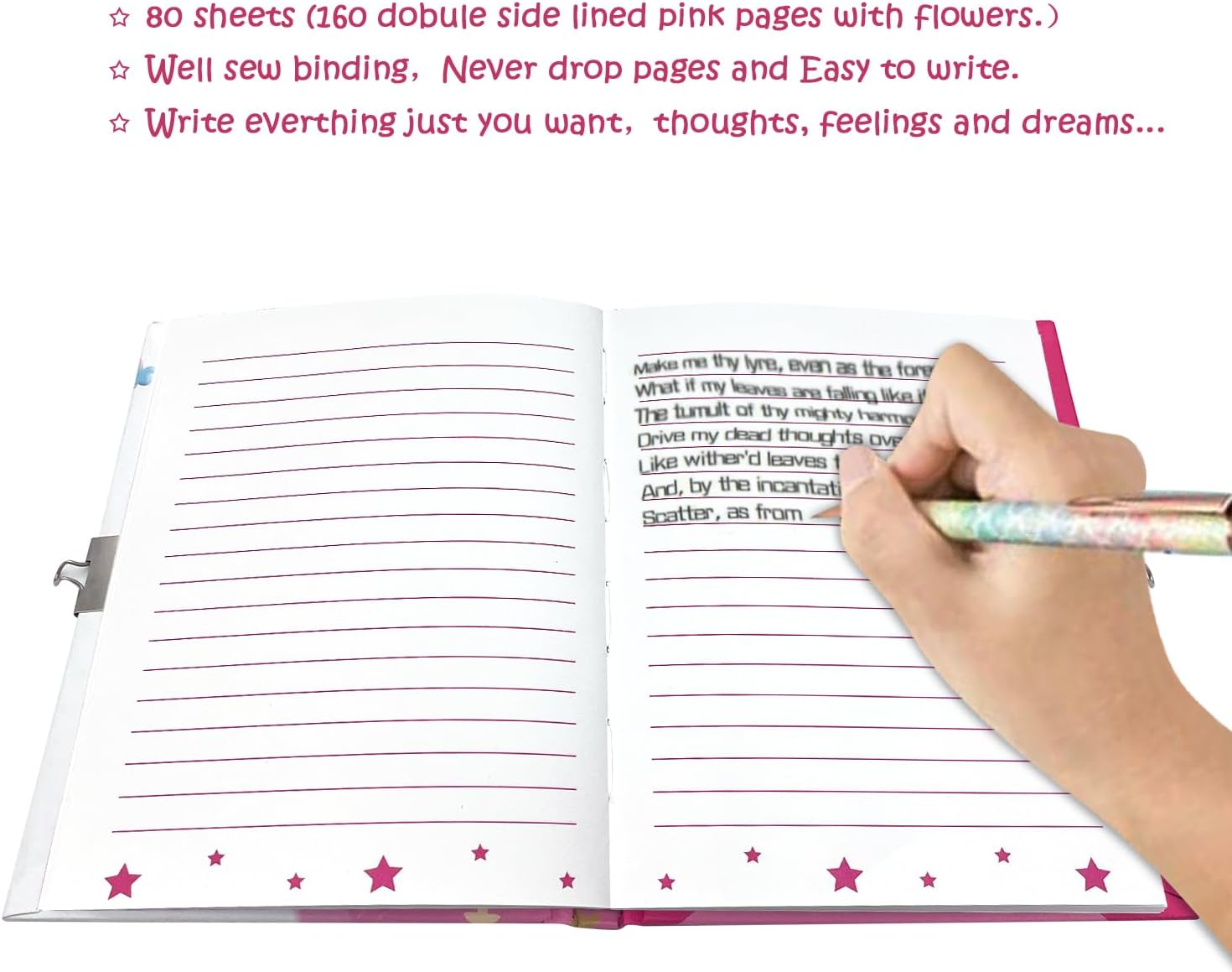 Detalle 2 de GINMLYDA Unicorn Diary with Lock, Sequin Hardcover, 160 Lined Pages