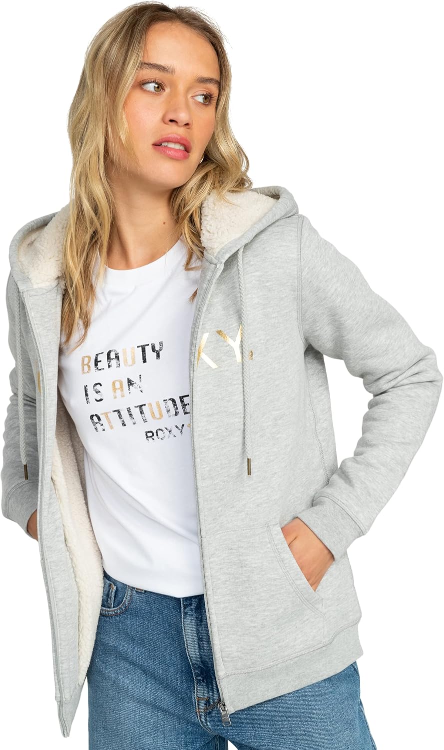 Thumbnail 4 de Roxy Itia Zip Signature Maglione Donna (Pacco da 1) – felpa con cappuccio foderata in sherpa