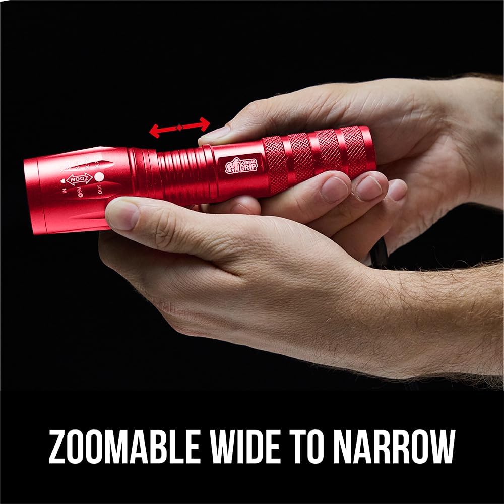 Detalle de GORILLA GRIP 840029670910 LED Tactical Flashlight, Red, 5 Modes, Zoomable