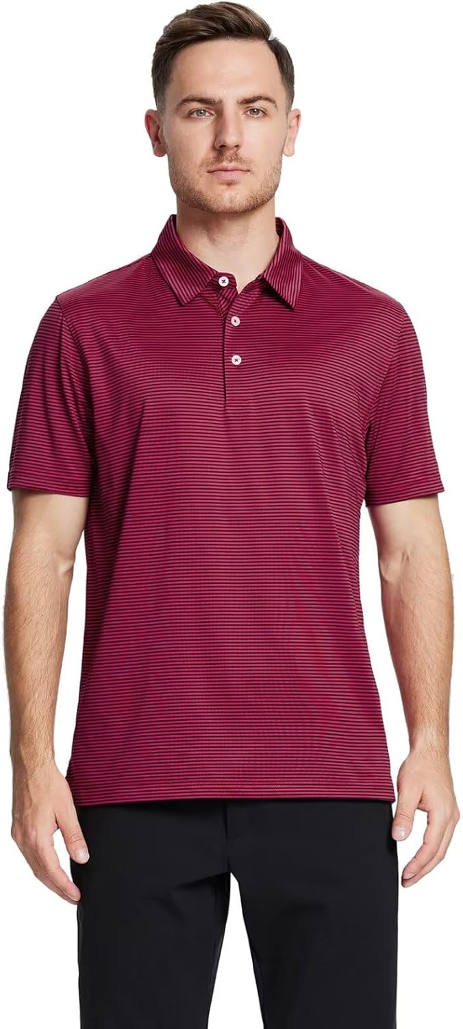 Thumbnail 1 de MaelReg Men's Dry Fit Golf Shirt - Short Sleeve, Stripe Print, Moisture-Wicking UPF 30+