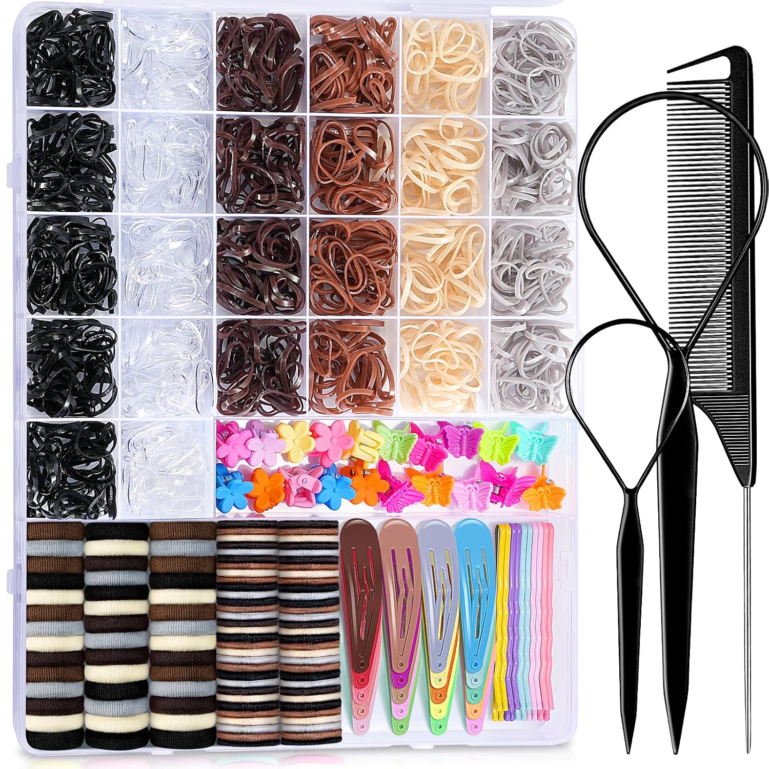 Detalle de TsMADDTs Hair Accessories Set, 6-Color Elastics, Clips and Styling Tools