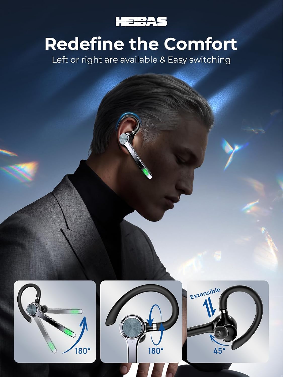 Detalle de HEIBAS Bluetooth Headset with 500mAh Charging Case — 72 Hours Talking Time, 5.1, Dual Connectivity