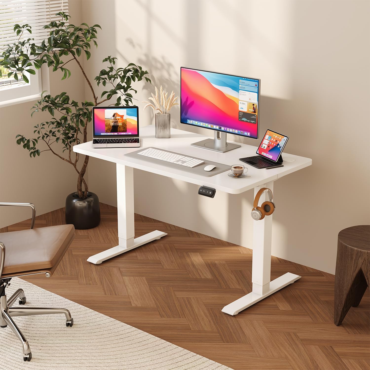 Detalle 2 de JUMMICO Scrivania regolabile in Altezza, Standing Desk 140 x 60 cm – bianco