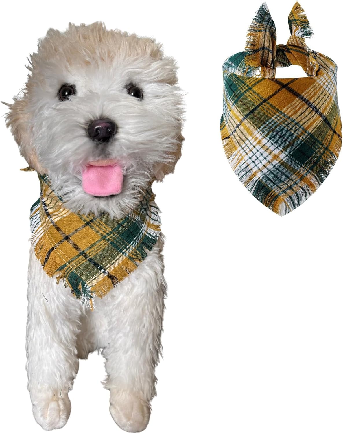 Detalle de Dog Bandanas Cotton Plaid Triangle Scarfs for Pets (Yellow Green) – Small & Medium Sizes