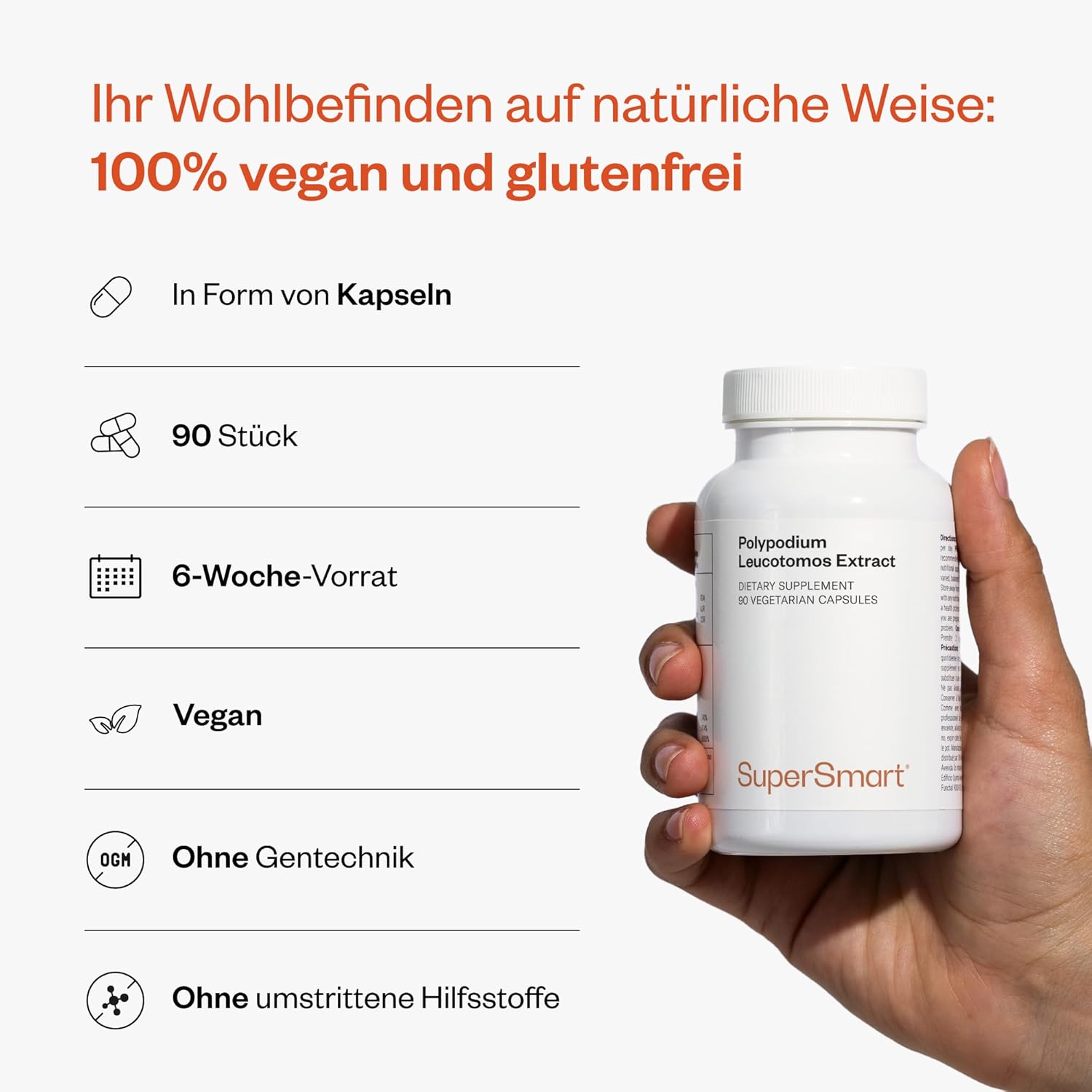 Thumbnail 3 de SuperSmart Polypodium Leucotomos Extrakt (pflanzlich) – 90 vegetarische Kapseln, nicht GVO & glutenfrei