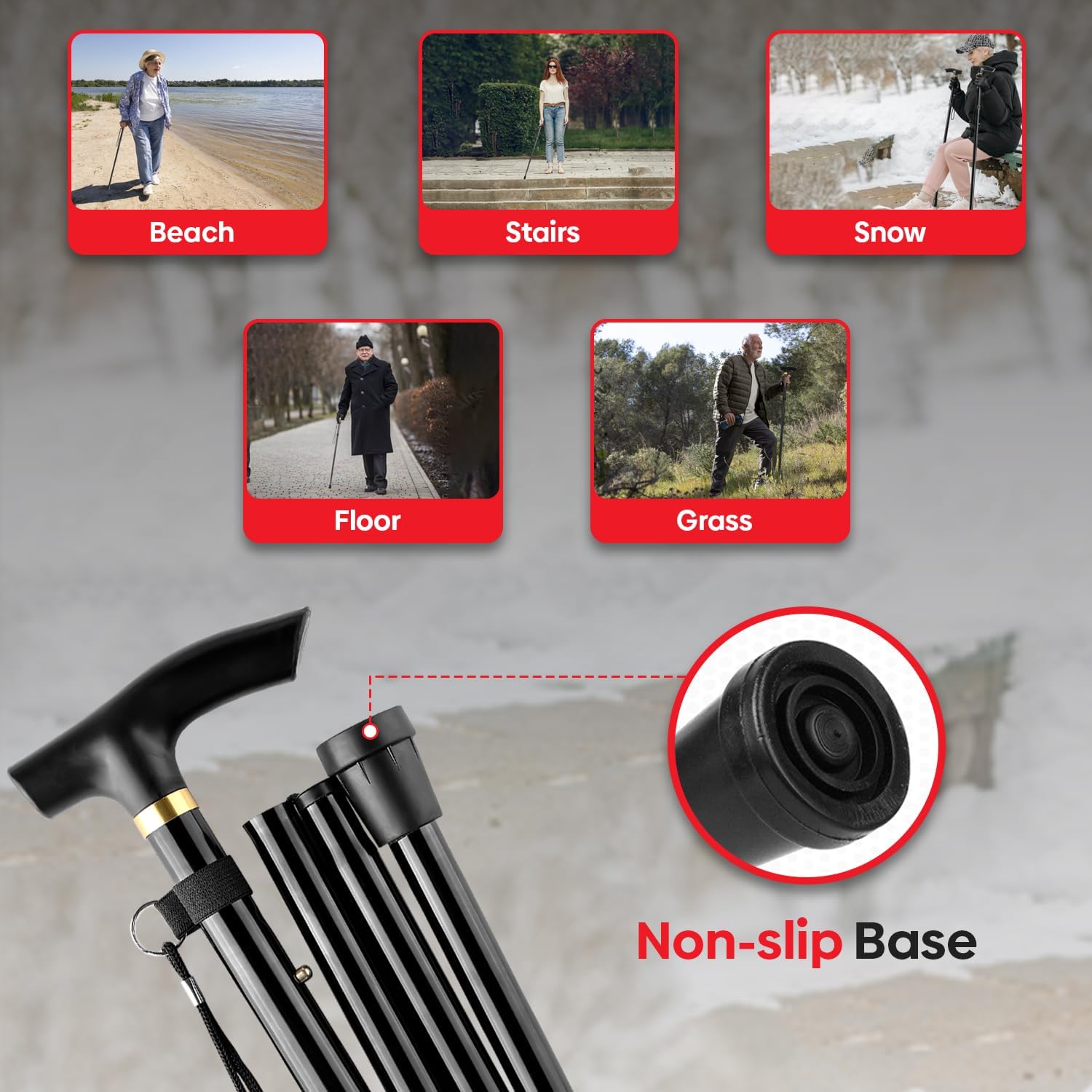 Thumbnail 2 de Folding Extendable Walking Stick Lightweight 3‑Fold