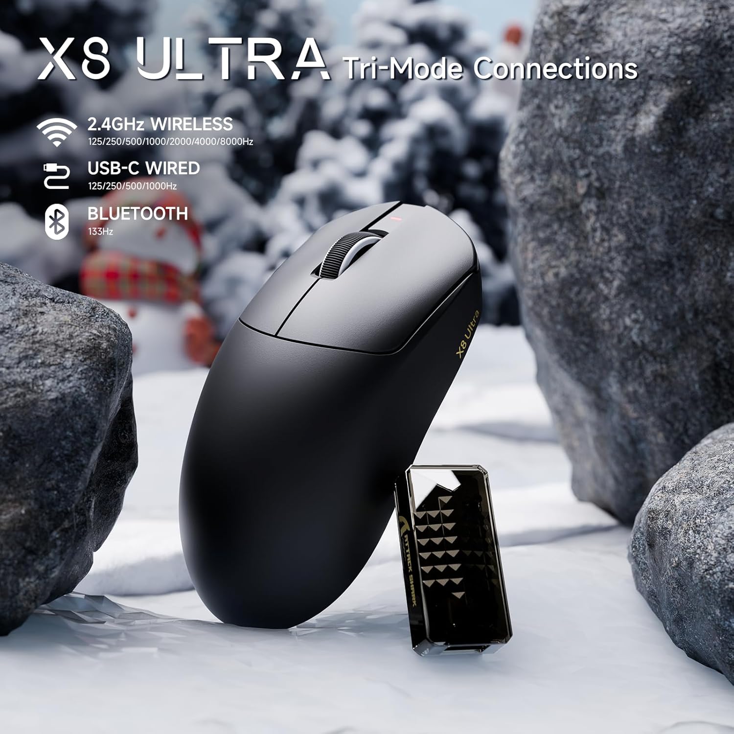 Detalle 2 de ATTACK SHARK X8 Ultra: Mouse da gaming senza fili da 8KHz con rivestimento freddo e leggerezza da 55 g