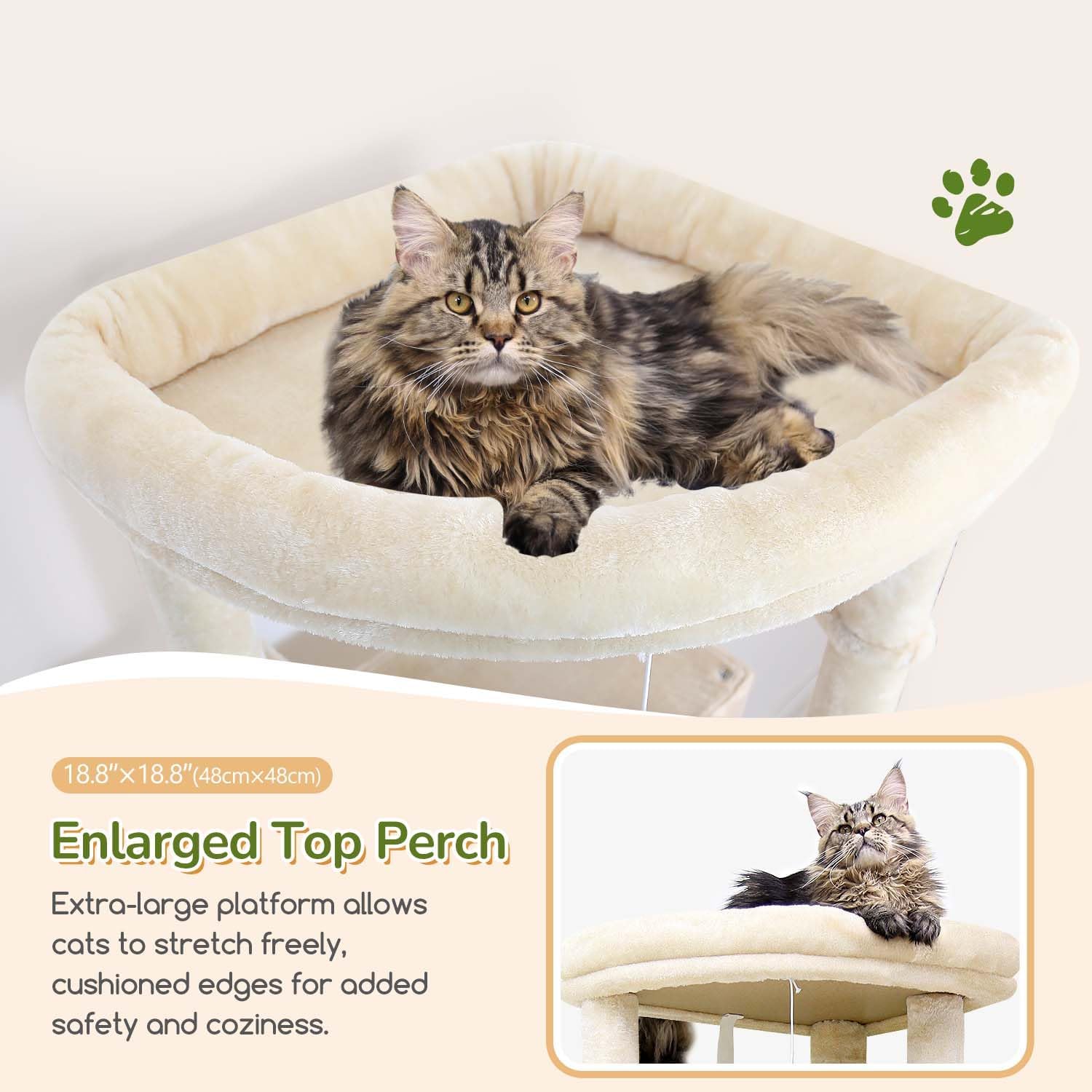 Detalle de Globlazer Arbre à Chat Beige Grand Haut 188 cm – 2 Grandes Niches et Plate-forme rembourrée