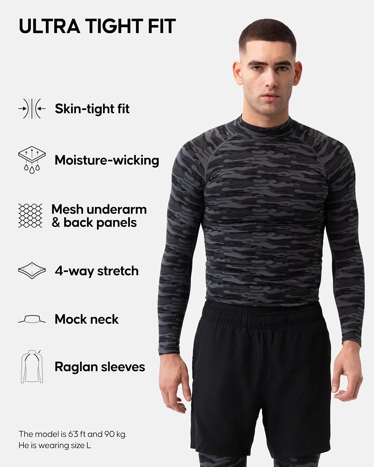 Detalle 2 de DANISH ENDURANCE Men's Compression Long Sleeve Shirt, Quick-Dry 2 Pack