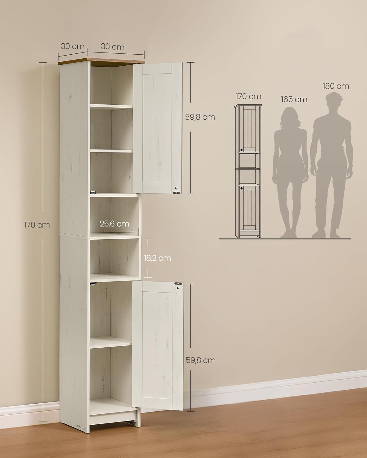 Detalle de SONGMICS HOME Mobiletto da Bagno Stretto BBC667WJ01: montaggio toolless, design compatto e stile farmhouse moderno