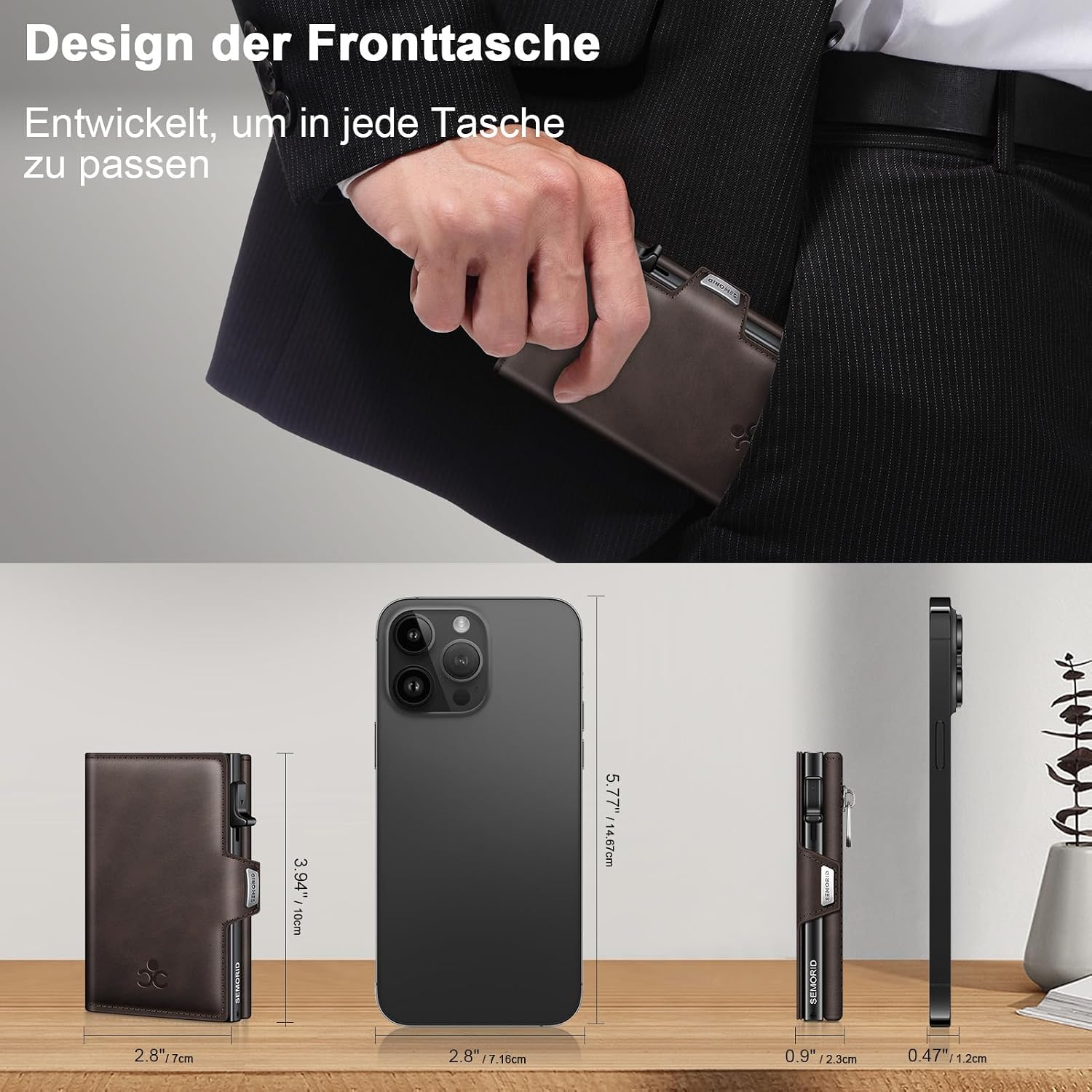 Thumbnail 6 de SEMORID Geldbörse Herren – Slim Wallet mit Pop-up Kartenfach, RFID-Schutz und Münzfach