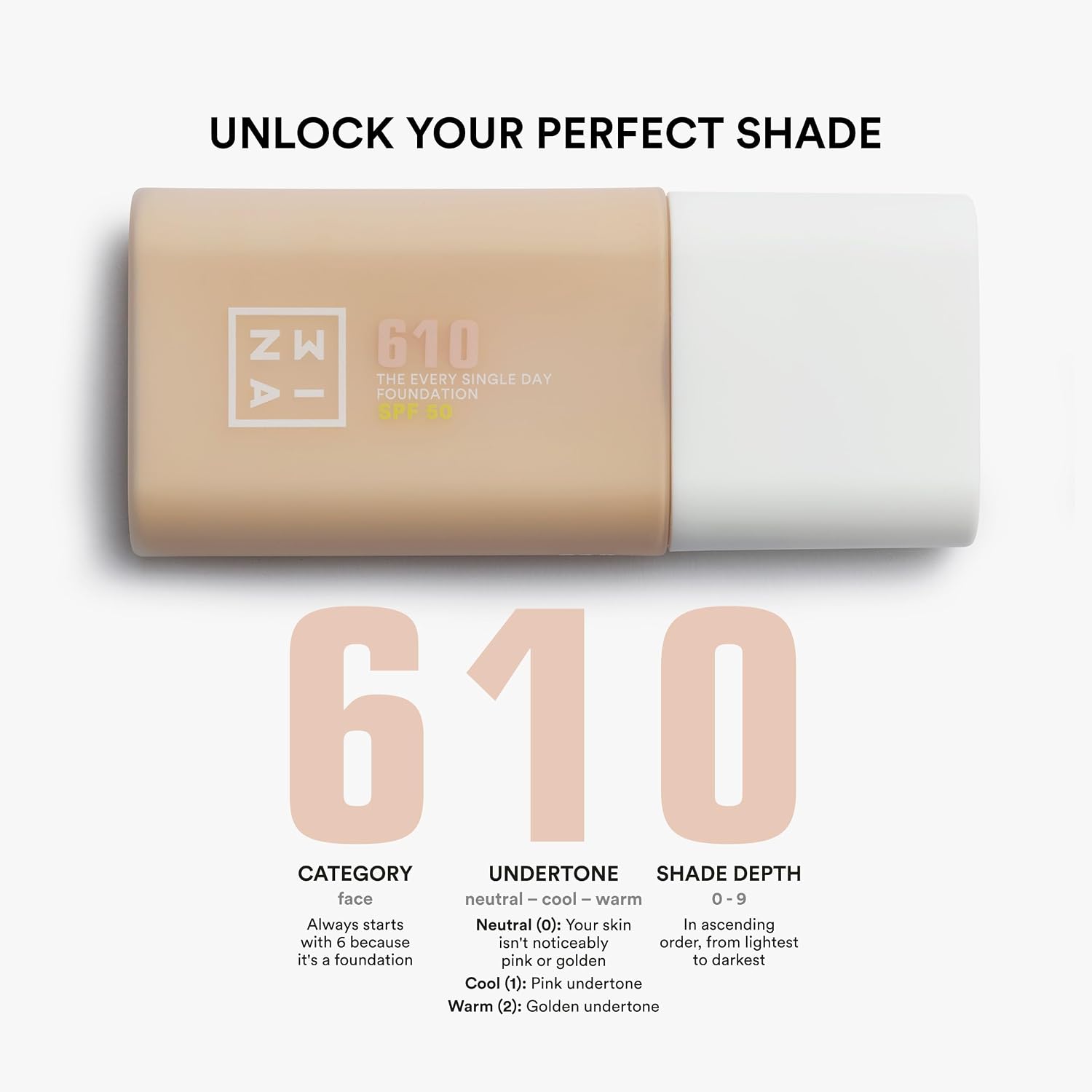 Detalle de 3INA The Every Single Day Foundation SPF 50 607 – Dunkler Neutralton, leichte bis mittlere Deckkraft, vegan & cruelty-free