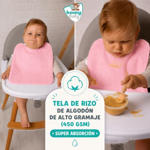 Detalle de HOMYBABY Pack 5 Baberos Rizo Bebe: impermeables y absorbentes, 29×25 cm, reutilizables