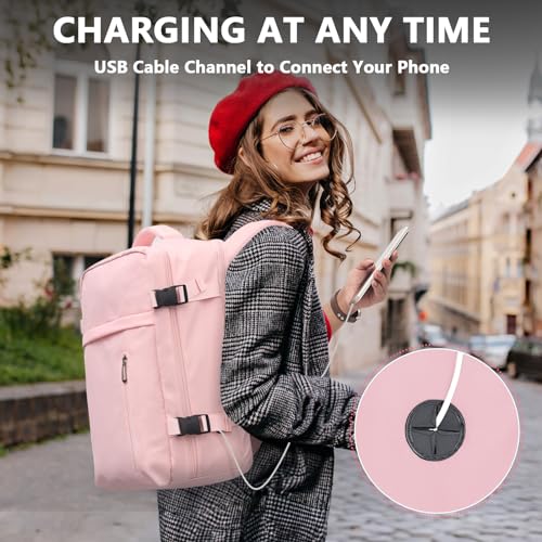 Thumbnail 6 de KIRFEIHT Mochila de cabina para avión 40x30x20 cm (24L) con puerto USB y funda para carro – Rosado