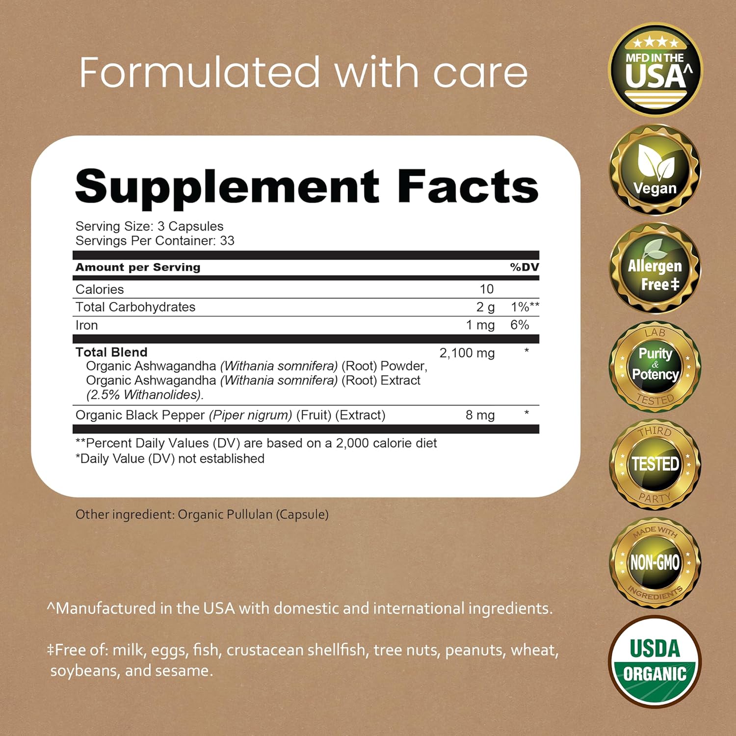 Detalle de NaturaLife Labs LE Organic Ashwagandha Capsules, 2,100 mg, 100 Count