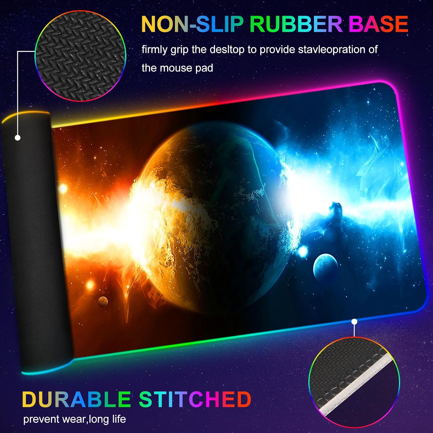 Detalle de ARTSO RGB Gaming Mouse Pad, XXL 35.4 x 15.7-Inch Extended Mat