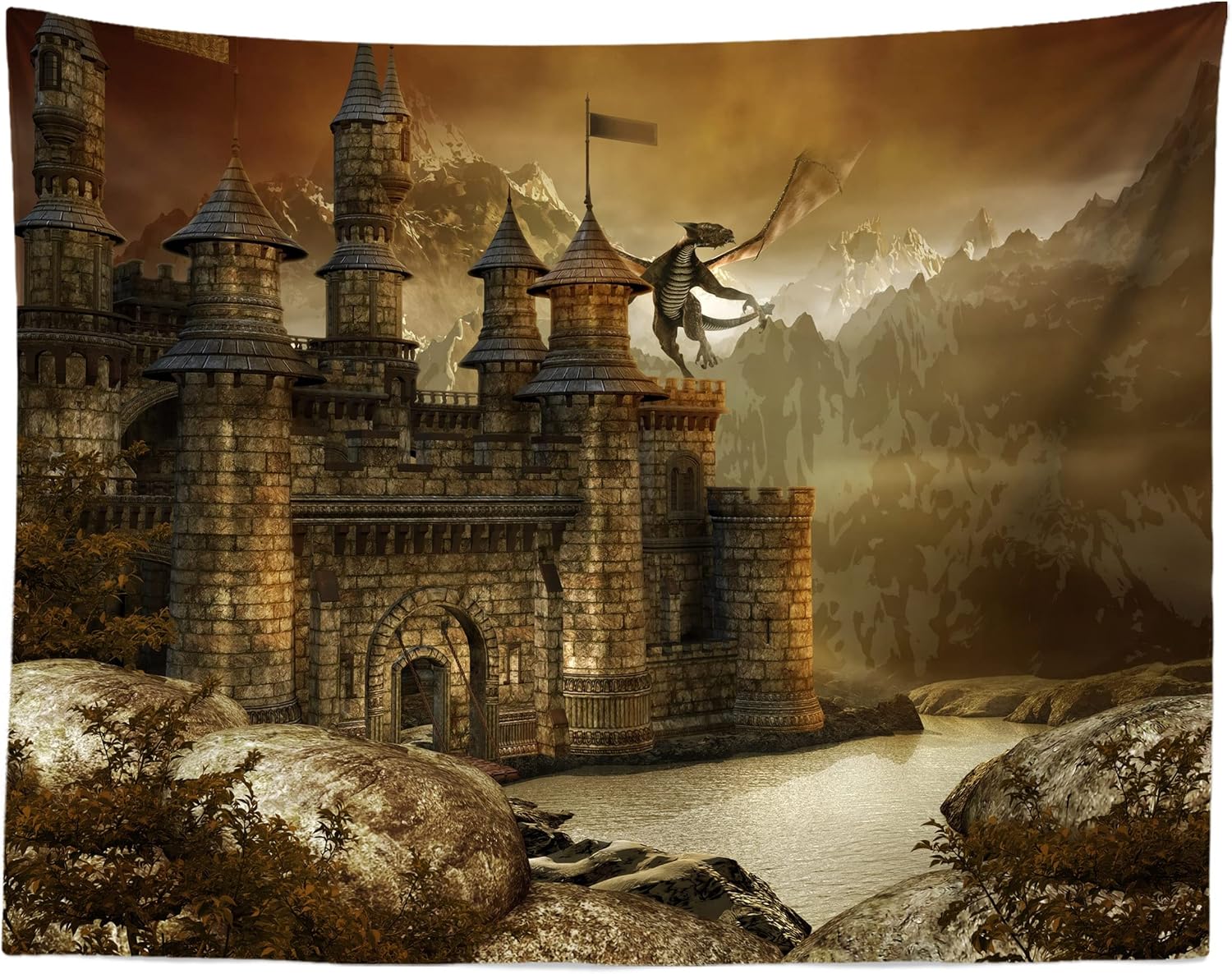 Thumbnail 3 de BELECO 2.1x1.5m Fabric Fantasy Fairytale Castle Backdrop with Dragon Scene