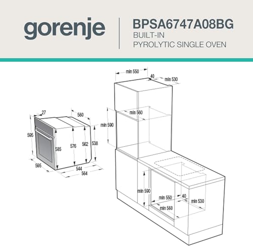 Detalle de Gorenje OptiBake Advanced BPSA 6747 A08BG Einbau-Backofen – 77 l, Heißluft, Pyrolyse, SteamAssist