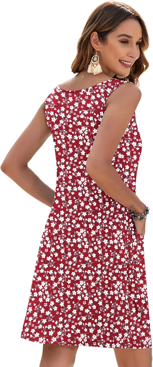 Detalle de MOLEARNI Robes d'été sans manches à col en V pour femmes – robe t-shirt décontractée, plage